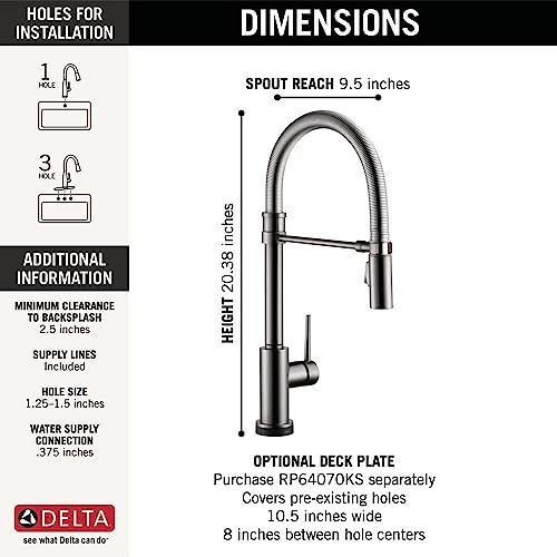 Image of Delta Faucet Trinsic Pro Commercial Style Kitchen Faucet, Touch Kitchen Faucets with Pull Down Sprayer, Kitchen Sink Faucet, Touch Faucet, Delta Touch2O Technology, Black Stainless 9659T-KS-DST