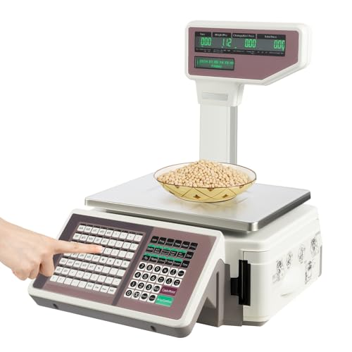 Label Printing Scales, 66 Lbs Capacity Digital Price Computing Scale, High Precision Barcode Label Printing Scale with LCD & Two Printing Modes for Fruit Shops Supermarkets Candy Shops