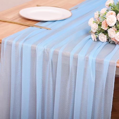 SAJOO 10FT Sky Blue Chiffon Table Runner 30x120 Inches Boho Rustic Sheer Table Runner for Wedding Baby Bridal Shower Birthday Party Outdoor Decorations by SAJOO - Image 7