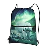 Mochila de deporte con cremallera casual con diseño de peces azules, Oso aurora boreal, talla única