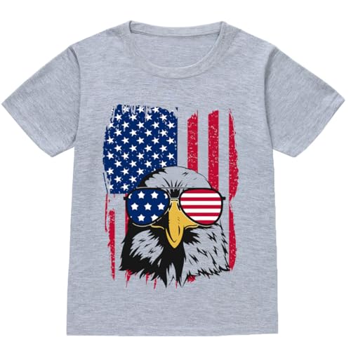 Joctoh Patriotic Boys Shirts with Bald Eagle & US Flag 4th of July T-Shirts for Kids 4-5 Years Cotton Independence Day Celebration Grey Outfit