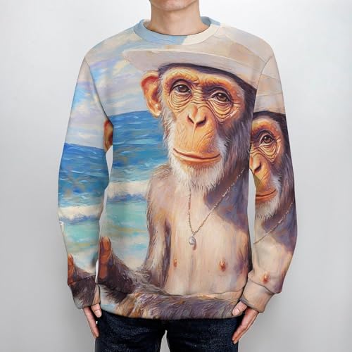 Hawaii Monkey Beach Holiday Men's Crew Neck Sweater Knit Pullover Women Casual Long Sleeve Crewneck Loose Fit Top4