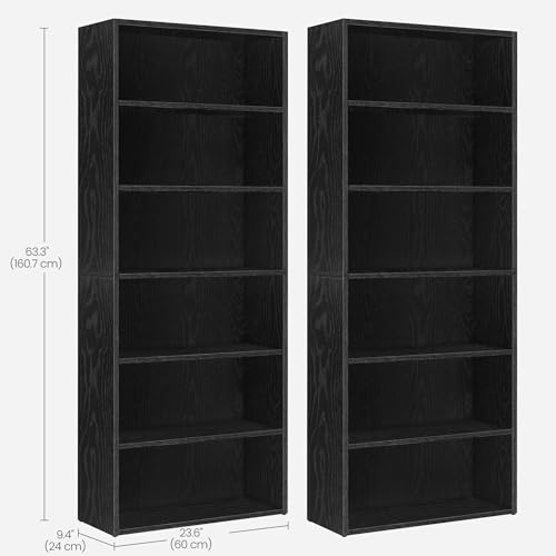 Image of VASAGLE Set of 2 Bookshelves, 23.6 Inches Wide, 6-Tier Open Bookcases with Adjustable Storage Shelves, Floor Standing Units, Ebony Black ULBC166T56-2