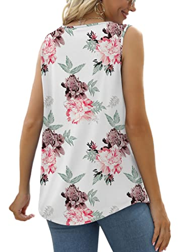 Image of Saloogoe Summer Tank Tops for Women Loose Fit Pleated Tunics Scoop Neck Sleeveless Lace Tops Curved Hem Flowy