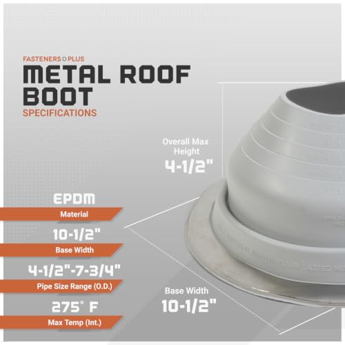 Image of Fasteners Plus #5 Round EPDM Metal Roof Pipe Flashing Boot (Fits 4-1 /4 inch - 7-3 /4 inch Pipe OD), Gray