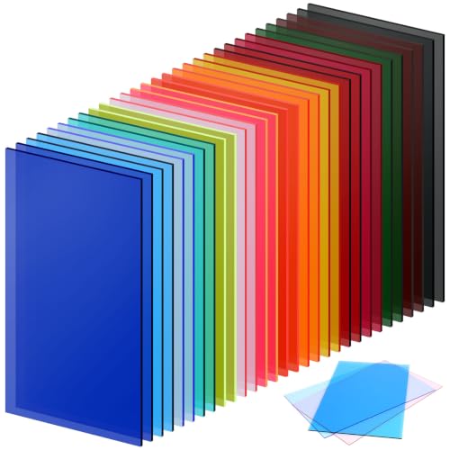 Image of Geetery 30 Pcs Colored Acrylic Sheets, 10 x 16 x 1 /8 Inch Thick Translucent Cast Acrylic Sheet, Plastic Boards for Back to School DIY Project Picture Frame, Art Craft Laser Cutting Engraving, 15 Color