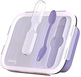 Bento Box for Kids & Adults Silicone Lunch Tupperware Container - Pack Your Favorite Meals - Meal Prep with Airtight Leakproof Plastic Lids Bpa Free Collapsible Toddler Lunch Box with Utensils