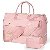 Wedama Travel Duffel Bag, Large Weekender Bag for Women with Shoe Compartment, Carry on Overnight Bag with Toiletry Makeup Bag, Gym Duffel Bag Travel Tote Bag for Travel Gym Camping Hospital, Pink