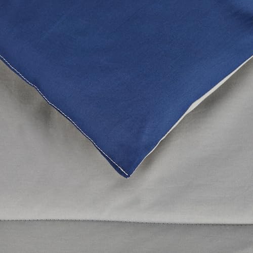 Amazon Basics Kids' 3-Piece Lightweight Cotton Shell Reversible Comforter Set with Pillow Sham, USTCP Certified, Full/Queen, Navy Blue and Grey view 4