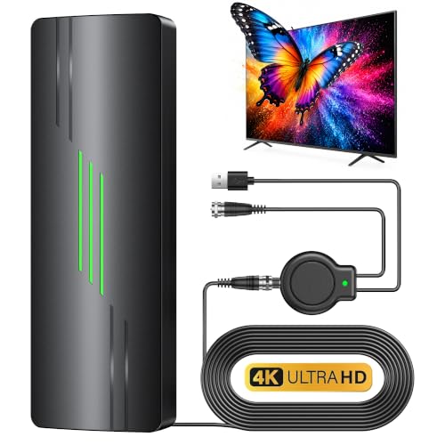 2026 Upgraded TV Antenna for Smart TV, 1800+ Miles Range Strongest for Local Channels with Waterproof Design, 32FT Coax Cable-Support 4K 1080p TV Antenna Indoor Ourdoor(Green)