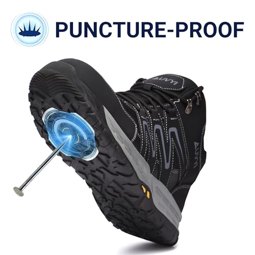 Image of AUVYI Steel Toe Work Boots for Men - Wide Toe Lightweight Breathable Safety Shoes, Slip-Resistant Industrial & Construction Work Footwear