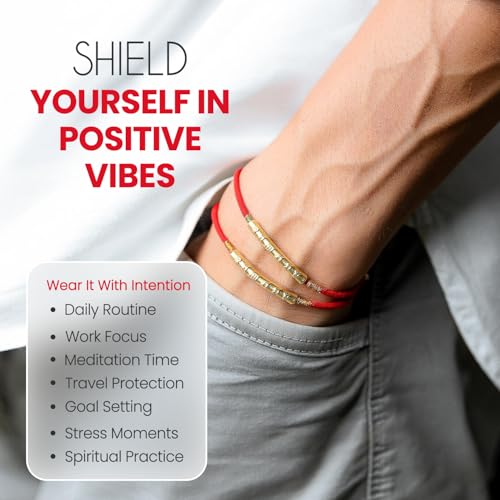 Image of Buddha & Karma Tibetan Red String Bracelet - Handmade Buddhist Lucky Charm for Protection, Good Fortune & Positive Energy - Spiritual Bracelet for Men & Women - Adjustable Bracelets for Daily Wear