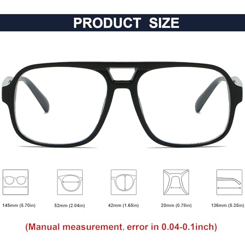 Image of Mirkcittle Retro Square Aviator Blue Light Blocking Glasses for Women Men Oversized Pilot Eyeglasses Fake Nerd Frame