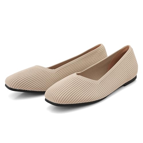 Flats for Women Foldable Ballet Flat Square Toed Knit Comfortable Ballerina Flats Womens Shoes4