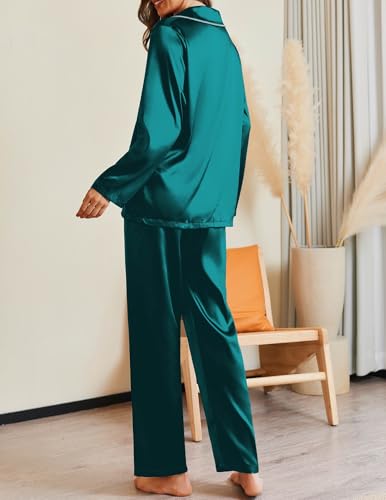 Image of Ekouaer Pajamas For Women Silk Pjs Long Sleeve Button Down Lounge Sets