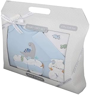 Baby Luxury Gift Set - 4 Piece, 100% Cotton, Bodysuit, Booties, Hat, Baby Toy, Girls, Boys - 0-3 Months, Blue