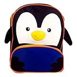 Mochila Infantil Pinguim, Poliéster, Azul e Preto