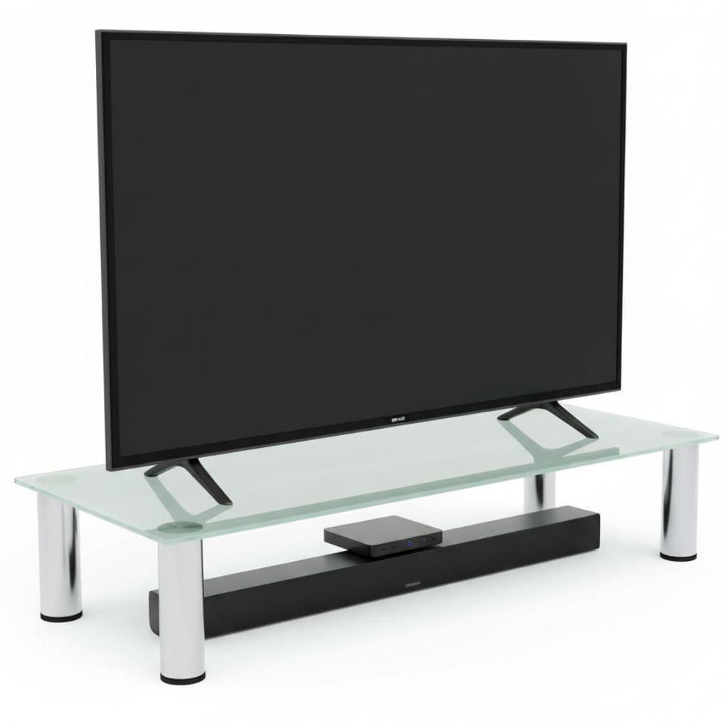 Melko - Ripiano in vetro per TV, rialzo per schermo, supporto per monitor, supporto per notebook, rialzo per televisore, portata fino a 30 kg