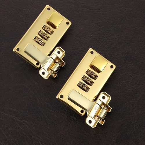 Image of Suitcase Combination Lock 2 Pcs 3 Digit Luggage Combination Lock Toolbox Hasp with Screws Need to Install (Gold)
