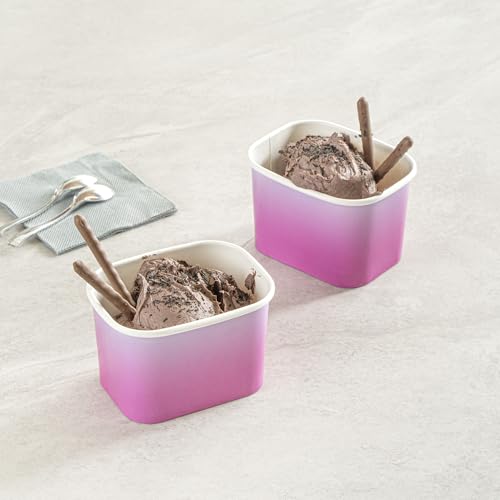 Image of Restaurantware Paper Cups 200 Count 12 Ounce Square Disposable Ice Cream Containers, Leak-Resistant Paper Dessert To Go Cups, Hot And Cold Food, Durable Purple And Blue Ombre Design