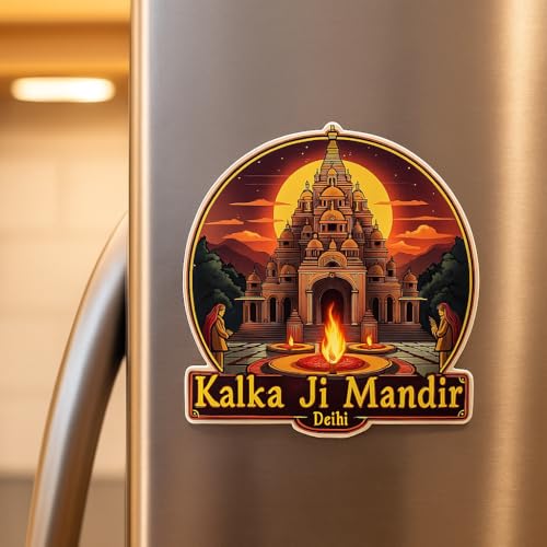 Image of Naxon Kalka Ji Mandir Delhi Theme Souvenir Wooden Fridge Magnet for Refrigerator - Printed Fridge Magnet for Kitchen & Home Decor | Perfect Souvenir Gift | Size 3x3 in | Pack of 1