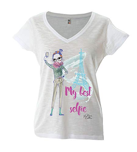 T-shirt fiammata femme blanc col rond avec imprimé artistique original Nera Tattoo