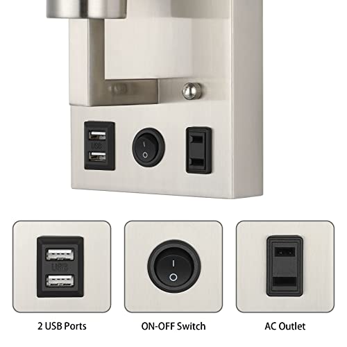 Bty Modern Wall Sconces Set Of 2, Wall Lamps Bedroom Plug In With Usb Charging Ports Ac Socket Sconces Wall Lighting For Living Room Hallway, White(2 Bulbs Included) #TOP1
