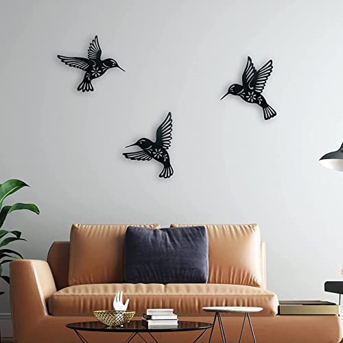 Modern Wall Sculpture Metal Hummingbird, Set of 3 Black Bird Wall Sculptures, Wrought Iron Hummingbird Artwork, Animal Hanging Decorations for Living Room Corrected