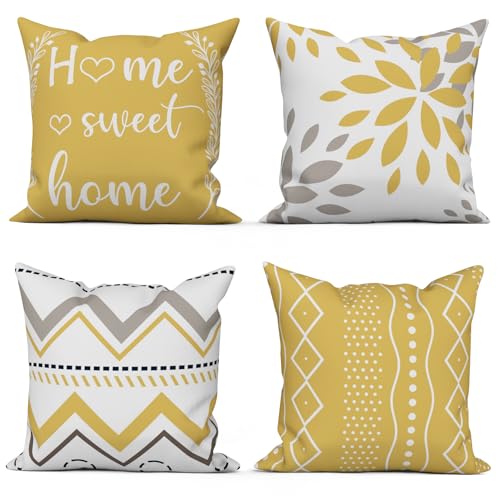 ASDCXZ Jaune Housses de Coussin 40x40 cm Lot de 4, Moderne Jaune Gris Blanc Géométrie Motif Ferme...