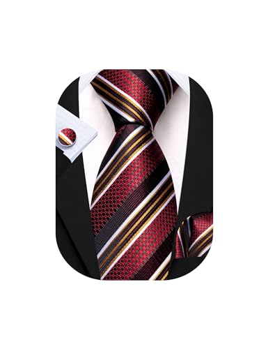 Image of Barry.Wang Mens Tie Set Plaid Check Neckties Formal Business Wedding Luxury Pocket Square Cufflinks