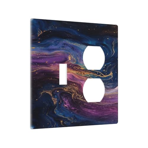 Decorative Outlet Covers Abstract Purple Blue Gold Marble Texture 2 Gang Wall Plate Cover Single Toggle Duplex Combo Two Switch Light Switch Cover Plate GFCI Faceplate for Home Decor
