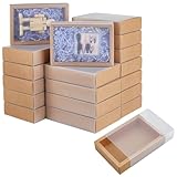 BENECREAT Juego de 30 cajas de regalo kraft marrón con cajón, organizadores de almacenamiento de papel con tapa deslizante translúcida de plástico para manualidades, exhibición de artesanías, artículo