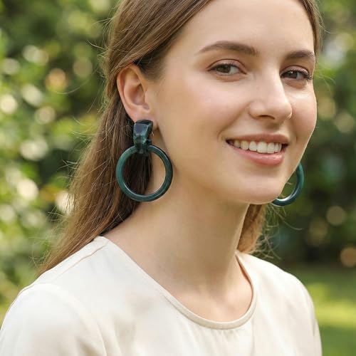 Pendientes de aro de acrílico verde oscuro y negro de 65 mm 2