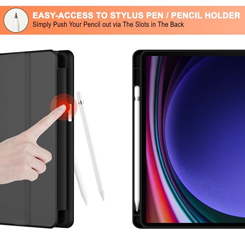 Image of CEDO Tri-Fold for Samsung Tab S9+ Plus / S10+ Plus (12.4 in) Smart Case Flip Cover with Multi Viewing Angles Stand | Pencil Holder | Heat Dissipation | TPU Backcover (Black)