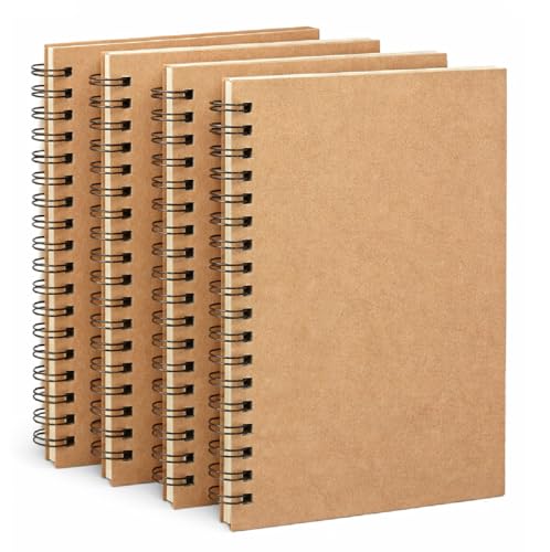 Image of AccuPrints A5 Pack of 4 Craft Notebook, 100 leaf 200 Pages,Blank or Unruled | Travel Writing Notebook,Journal,Notepad,Sketchbook|For Students,Office College Spiral Diary