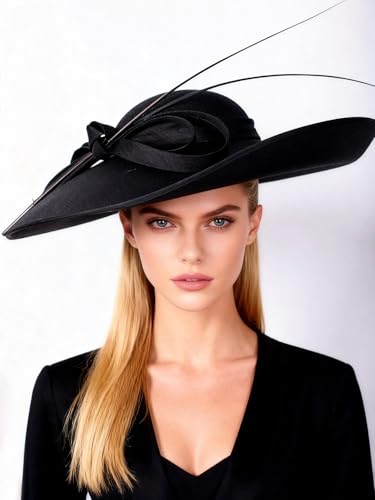 Sombrero Fedora con Ala Ancha para Mujer Negro miniatura 4
