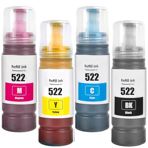 Garrafas de refil de tinta de alta capacidade 522 T522 (não tinta de sublimação) compatíveis com Eps