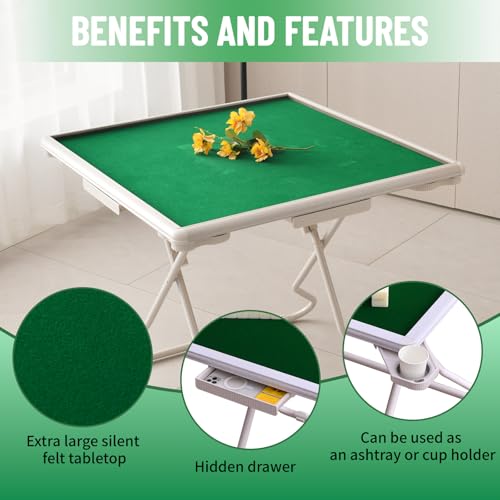 Mesa plegable de Mahjong para 4 jugadores con superficie verde miniatura 4