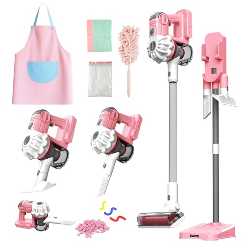 SMILESSKIDDO Kids Vacuum That Really Works - 3-in-1 Toy Vacuum with Real Suction, Apron, Cleaning Cloth, Duster & Colorful Beads, Toddler Cleaning Toy Set, Housekeeping Toy Gifts for Girls & Boys