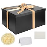 Gift Box Set, Black Gift Boxes with Lids 38 x 28 x 19 cm Large Gift Box with Ribbon Shredded Tissue Paper Greeting Cards for Christmas Birthday Wedding Anniversary