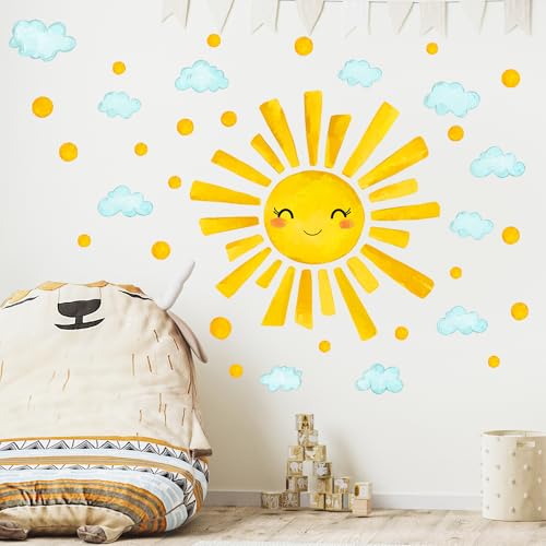 Vinilos Decorativos Sol y Nubes en Acuarela para Pared miniatura 1