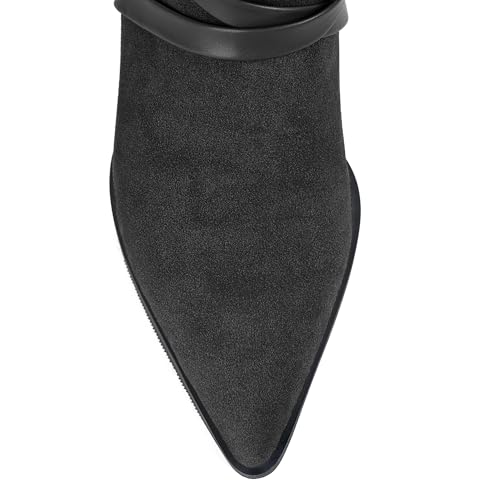 JANSEVEN Western Mid Calf Cowgirl Boots for Women Cowboy Casual Boots Strappy Pointed Toe Lace Up Boot Low Heel Boot4