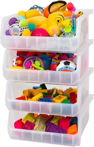 Image of ReadySpace Extra Large Plastic Storage Bins, Stackable Organizer Containers for Closet Pantry Shelf Garage and Office Organization, Clear, 4 Pack