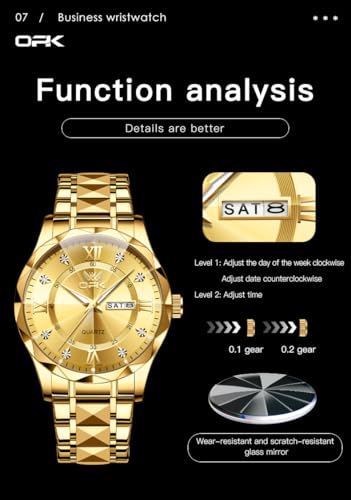 Image of OPK Watches for Men Diamond Roman Analog Mens Watches Waterproof Large Stainless Steel Men Wrist Watch Business Father Gift Watch Blue
