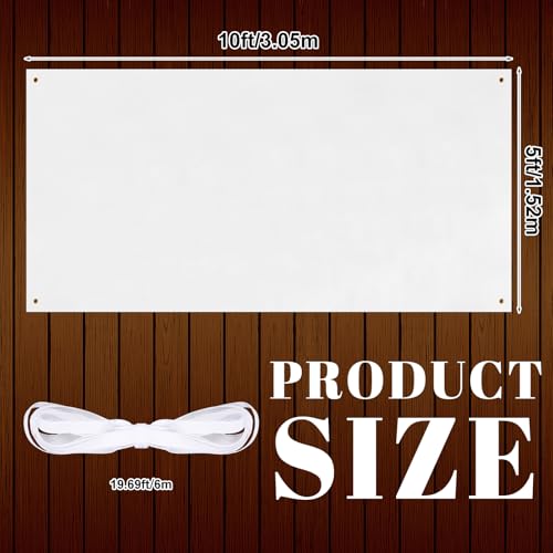 Image of Zonon Large Blank Banners And Signs Polyester Oxford Cloth Sublimation Banner To Decorate With Hanging Rope For Indoor Wall Outdoor Easy to Hang DIY Signs For Business Office (White,5 x 10 Feet)