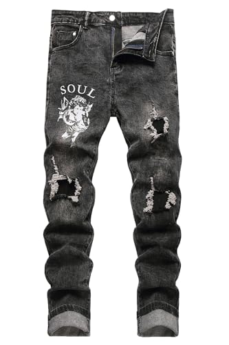 Baylvn Men's Designer Straight Slim Fit Patchwork Jeans Comfort Skinny Biker Denim Pants