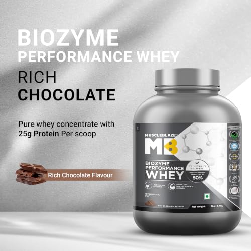 Image of MuscleBlaze Biozyme Performance Whey Protein Powder, Rich Chocolate (2kg / 4.4lbs) & Magnesium Matrix 440mg (60 Tablets) | Combo Pack
