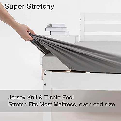 Image of Cot Size Fitted Sheet Only - 4-Way Stretch Jersey Knit & Snug Fit for Bunk Beds, Camping, RV, Folding Beds, Boys & Girls, Wrinkle Free & No Slipping, Soft & Comfortable - Light Gray, Bunk /Cot Twin
