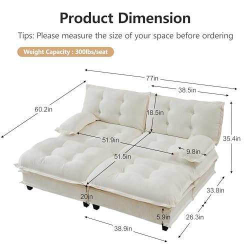 Image of 77 inch Sectional Sleeper Sofa with Ottoman, U Shaped Modular Deep Seat Couches for Living Room Apartment, Flexible Module Combination Cloud Sofa with Spring Support, Easy Assembly, White