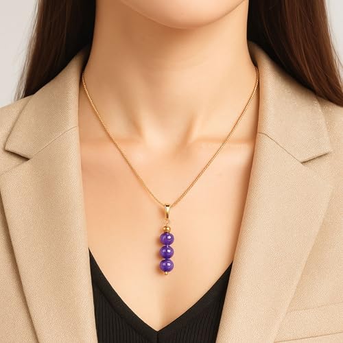 Image of Certified Crystal Pendant Necklace for Women - Original Crystals for Women, Natural Healing Crystal Stone Necklace for Women with Authenticity Certificate (Beads Bar, Gold)